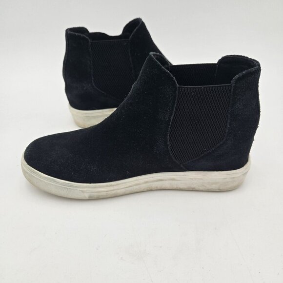 Steve Madden Suede Sultan Chelsea Wedge Sneakers 9 Leather‎ SULT02S1 Black White - Picture 7 of 10